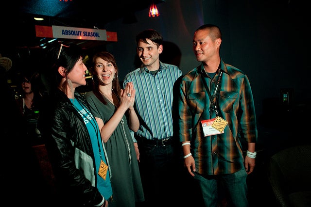 Tony Hsieh, Jenn Lim, Frank Gruber, Jen Consalvo at Tech Cocktail SXSW presented by LiveShare from Cooliris