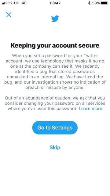 Twitter Password Warning