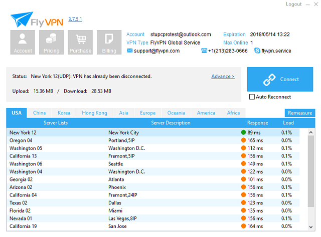 FlyVPN disconnected