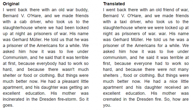 Google Translate Slaughterhouse Five Kurt Vonnegut