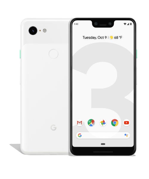 Google Pixel 3 XL front and back in clearly white