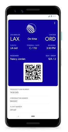 Google Assistant showing boarding pass