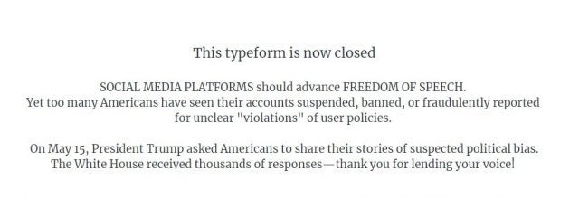 The site that the Goverment used to collect examples of social media bias is now closed