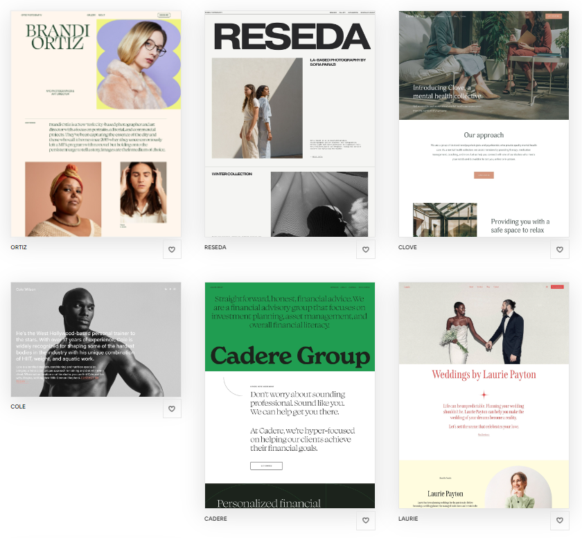 Screenshot of Squarespace's templates