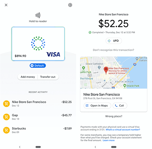 google pay debit card features