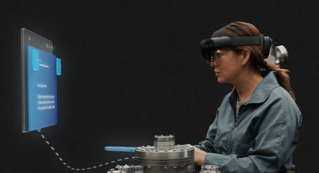 Microsoft's Hololens 2 in action by a mechanic - marketing photo
