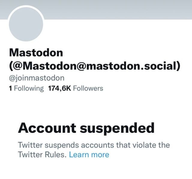 Mastodon's suspended Twitter account