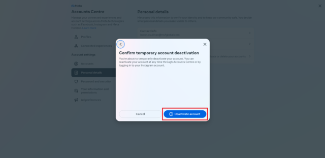 How to deactivate Instagram on desktop: Confirm deactivation
