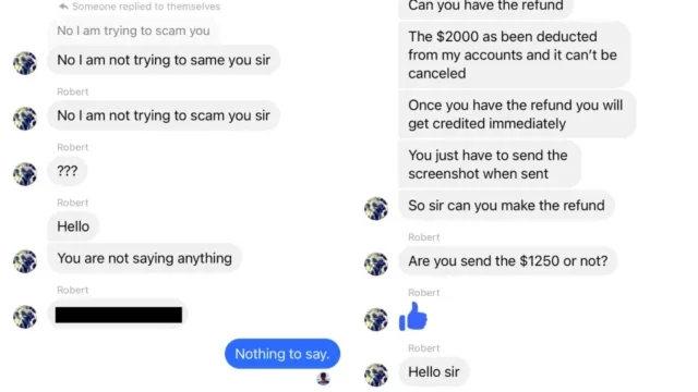 Australian Facebook Marketplace user being targeted by a fake refund scam