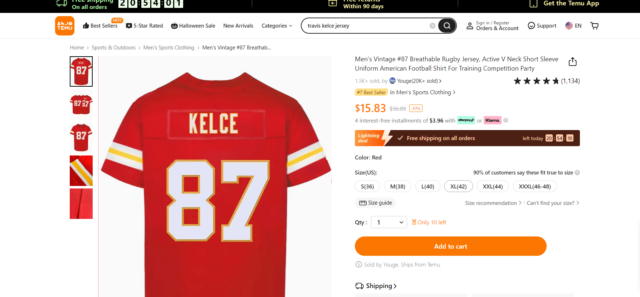 Travis Kelce jersey for sale on Temu