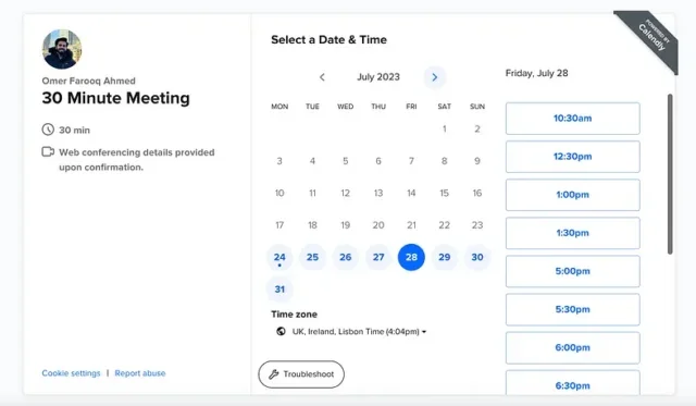 Calendly calendar screenshot