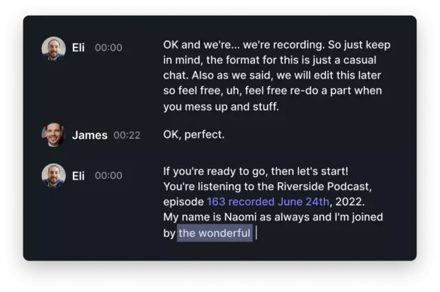 Riverside AI transcription screenshot