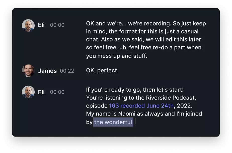 Riverside AI transcription screenshot
