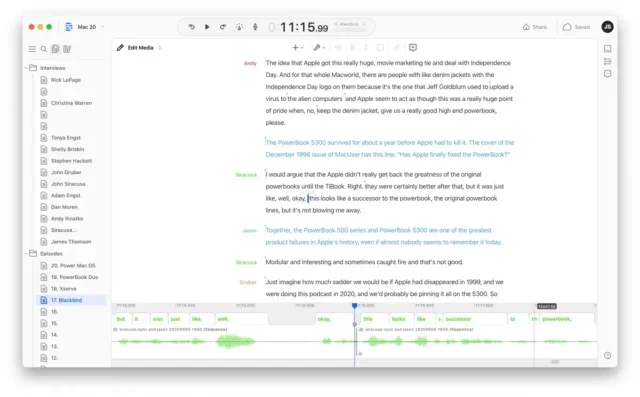 Descript editor and transcriber