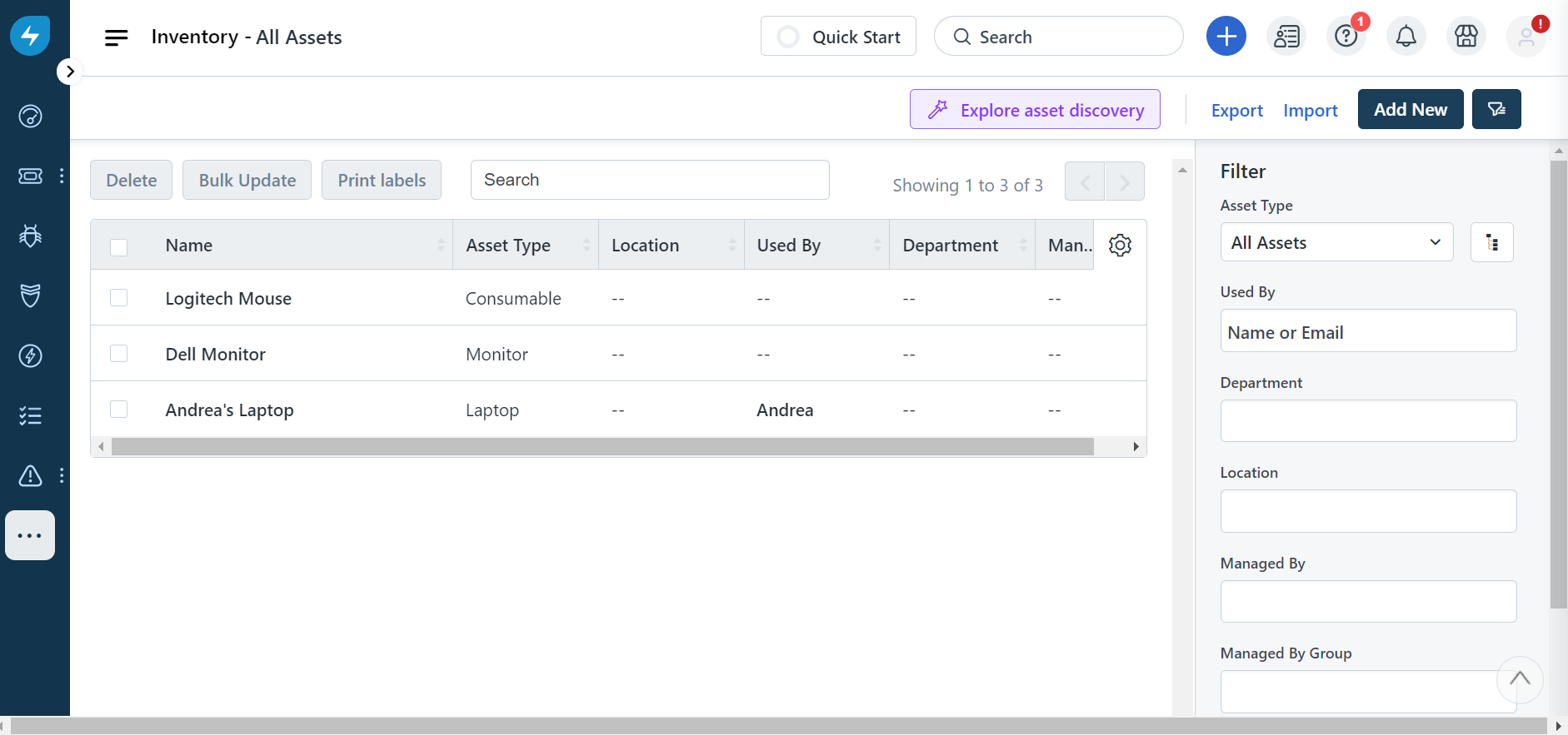 inventory all assets in freshservice