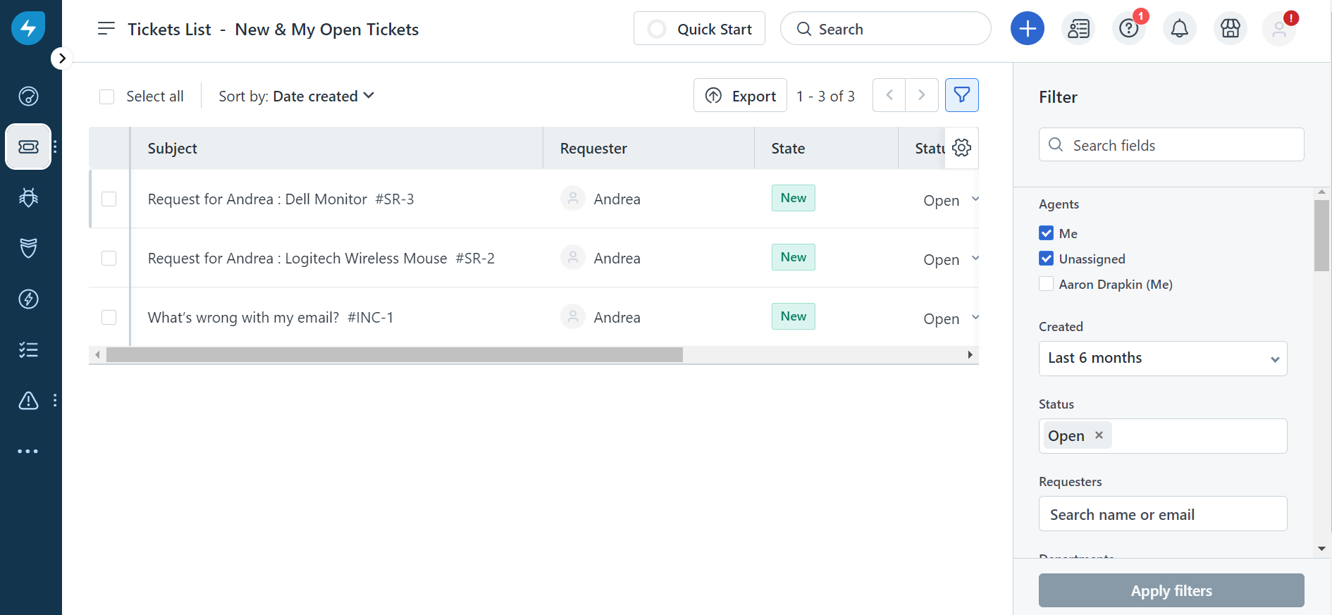 incoming tickets