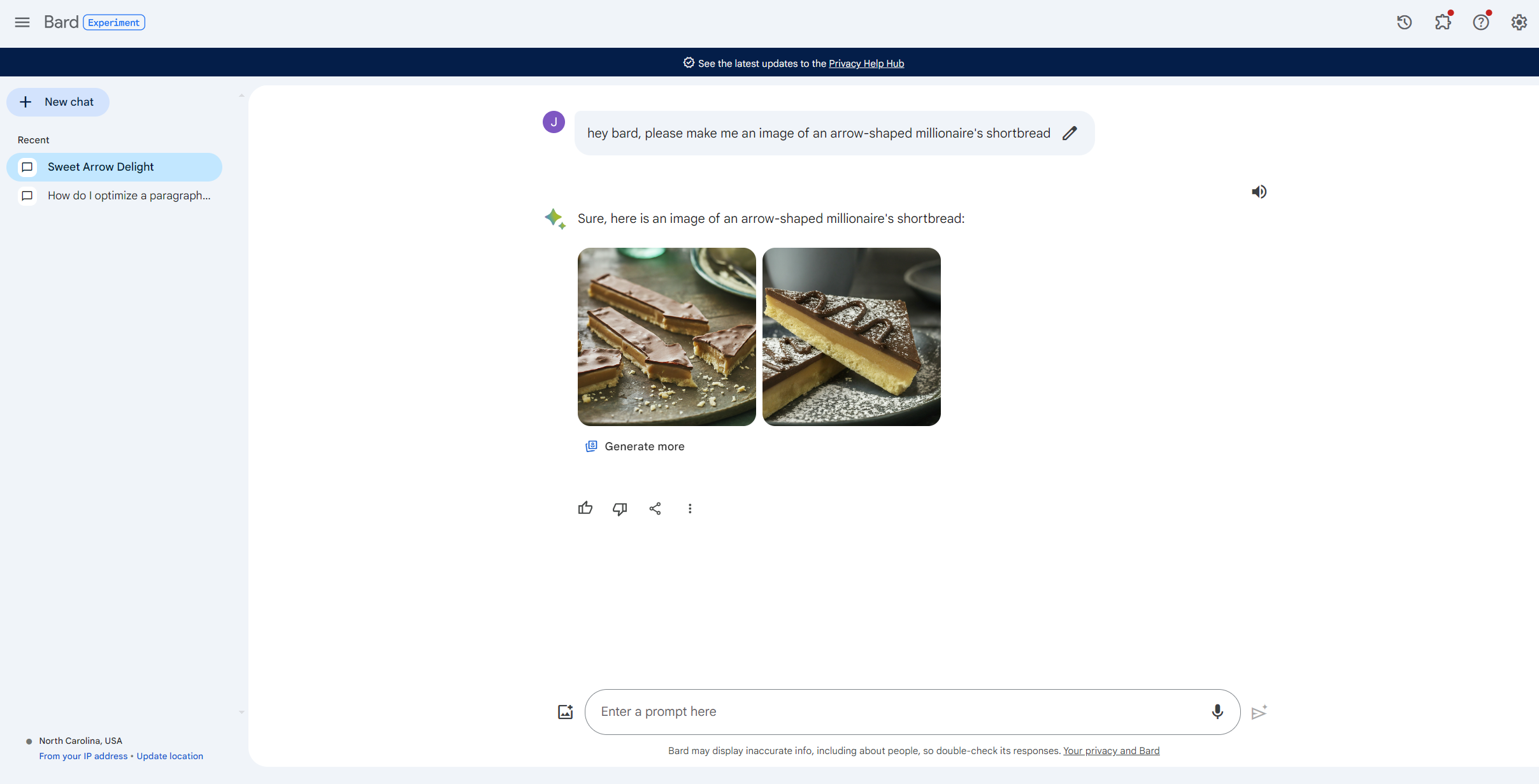 Screenshot of Google Bard's new image generator being tested