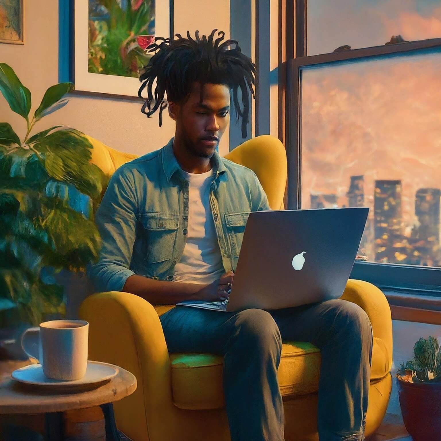 Bard image generator result for man working remotely in city AI prompt